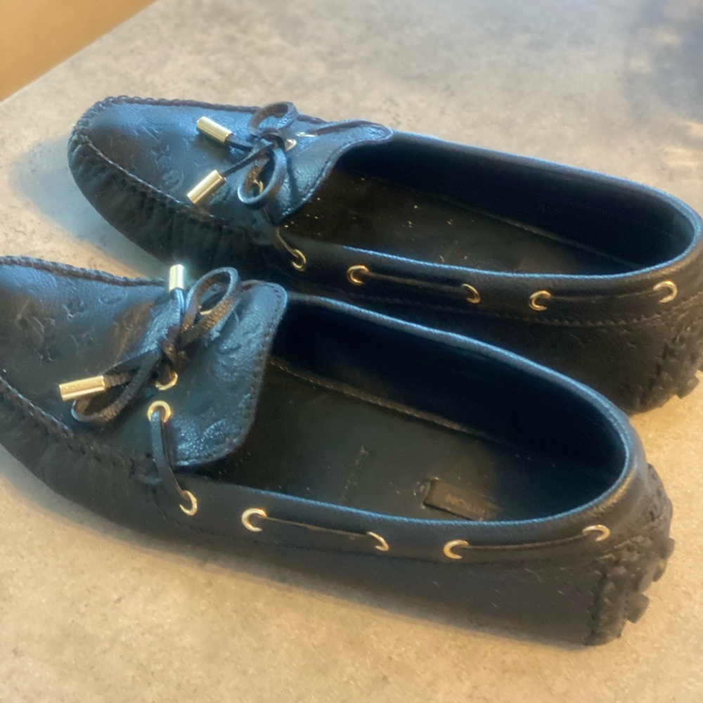 Louis Vuitton Black Loafers with Gold Accents
